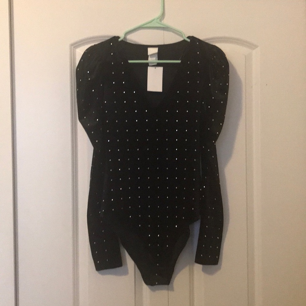 H&M black long sleeve onesie dotted with crystals